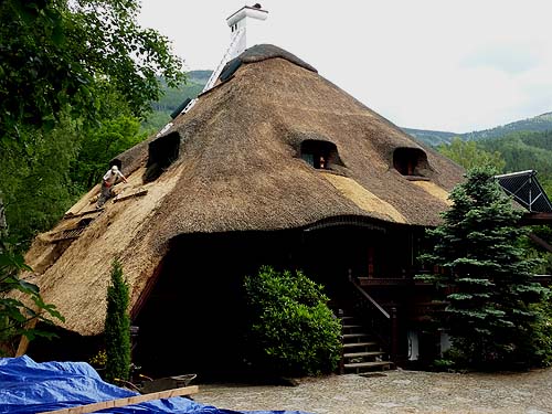 Thatch - the west side of the roof after the service