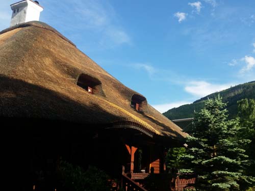 Thatch - the west side of the roof after the service