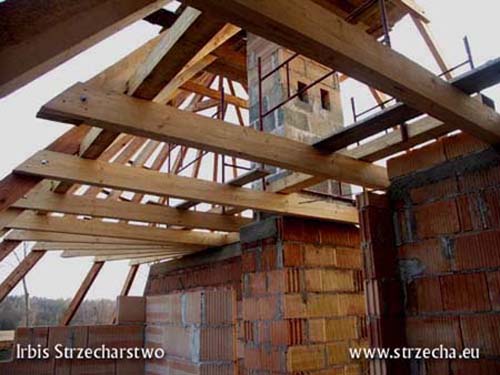 Thatch: a wooden roof construction on a semicircular building and a chimney