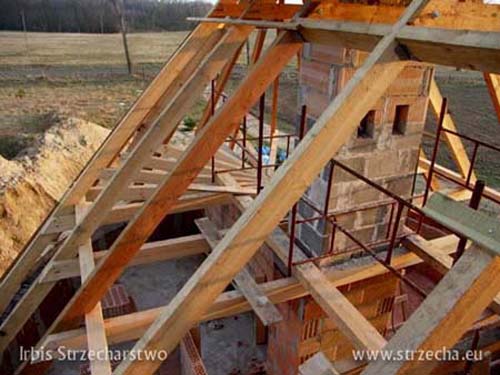 Reed roof: wooden roof construction on a semicircular building and chimney