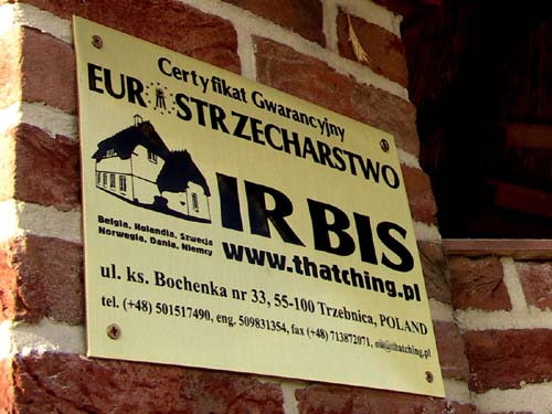 Warranty Certificate with contact to the contractor of thatch