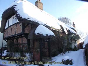 Straw roof in winter scenery, the family seat in Wildshire